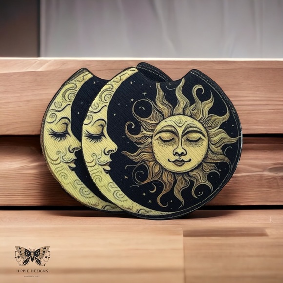 Boho Sun & Moon Car Coasters - Picture 1 of 13
